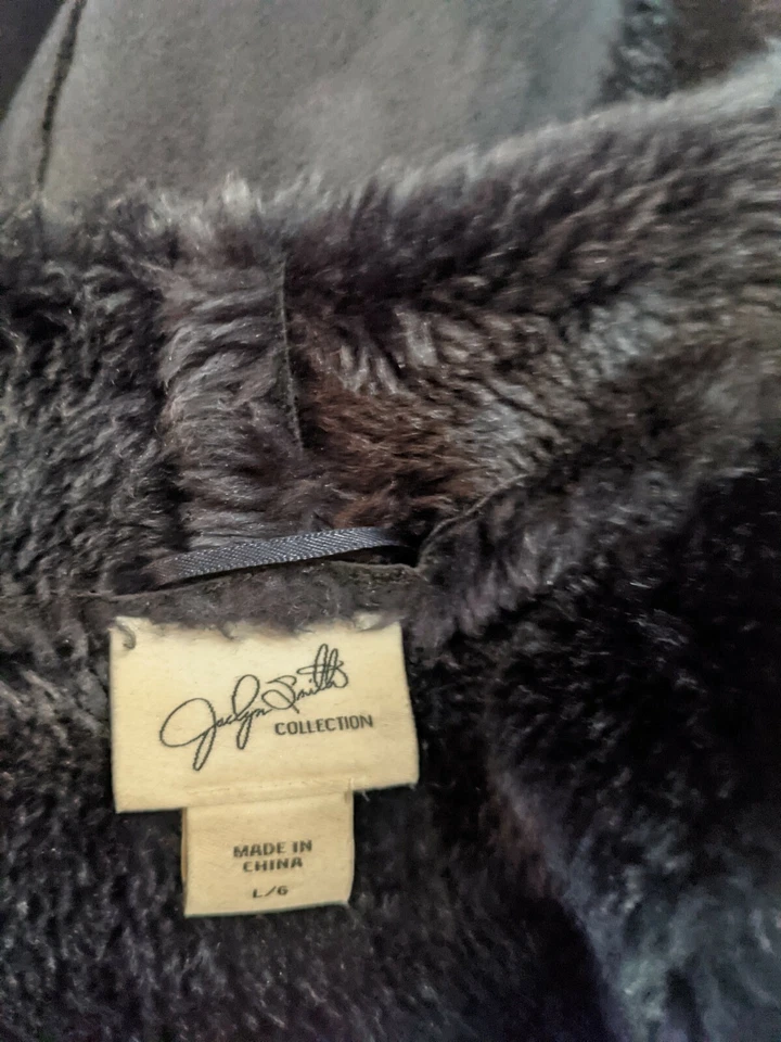 Chaleco sin mangas de gamuza de piel sintética de la colección Jaclyn Smith azul marino talla grande L Foto 3 de 4