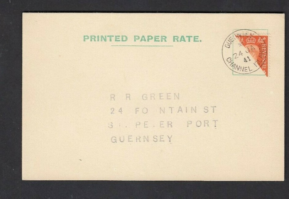 1941 VI Guernsey Bisect on printed paper rate card eBay