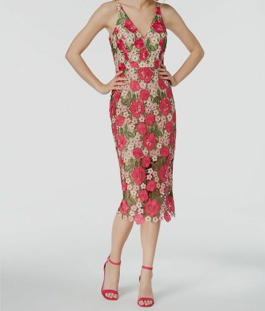 xscape embroidered lace sheath dress