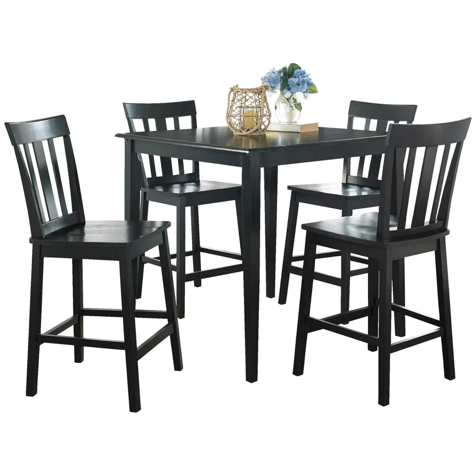 Modern Contemporary Black Solid Wood Counter-Height Dining Table and 4 Chair Set - Image 3 of 4