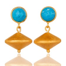 Matte Gold Plated 925 Silver Handmade Turquoise Gemstone Earrings Jewelry