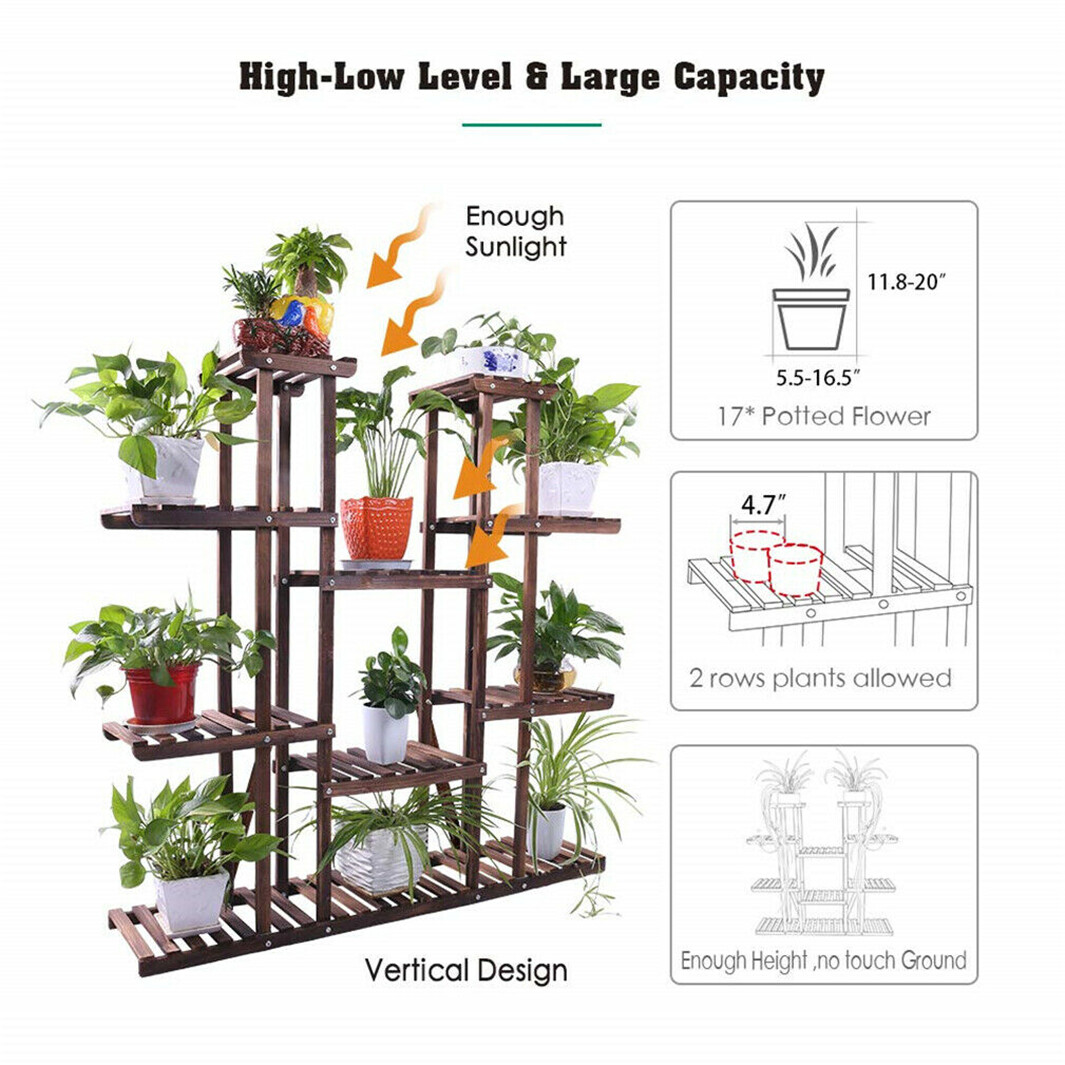 17 Pots XL-Large Wood Plant Stand Home Office Use Flower Pot Plant