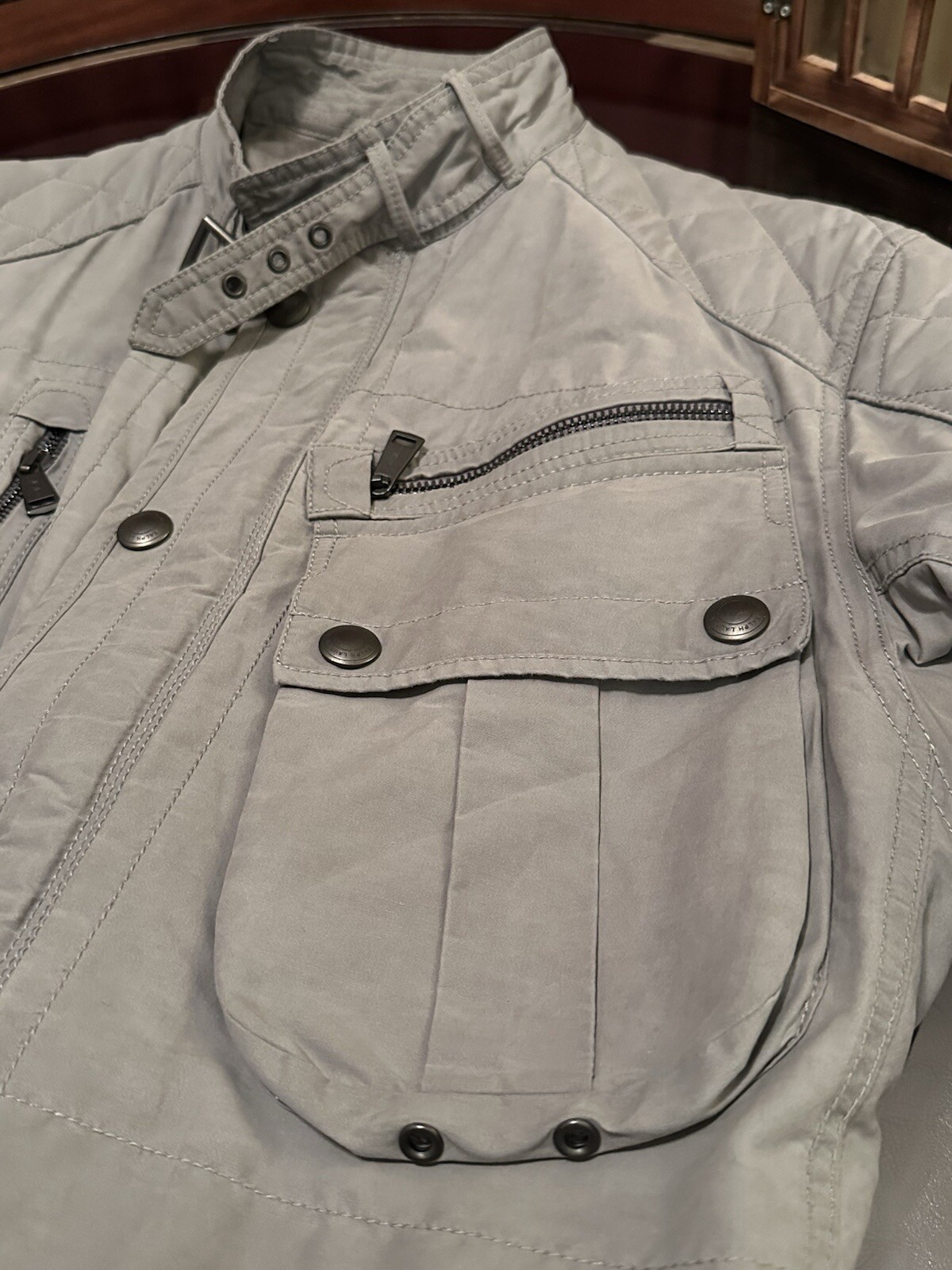 Ralph Lauren Black Label Gent’s Sz  Medium Coated Biker Belted Jacket Light Gray image 8