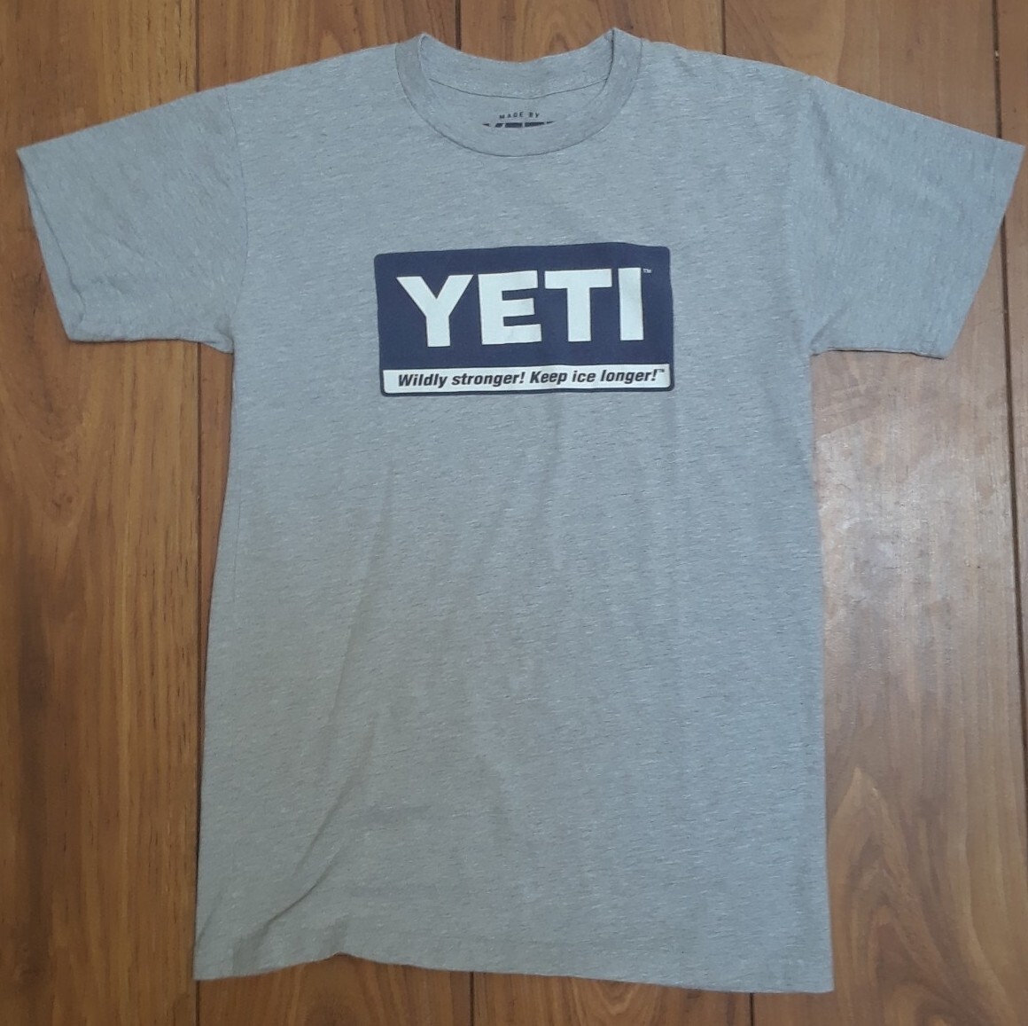 Yeti Cooler T Shirt Wildly Stronger Keep Ice Longer Mens S Gray Logo Blue