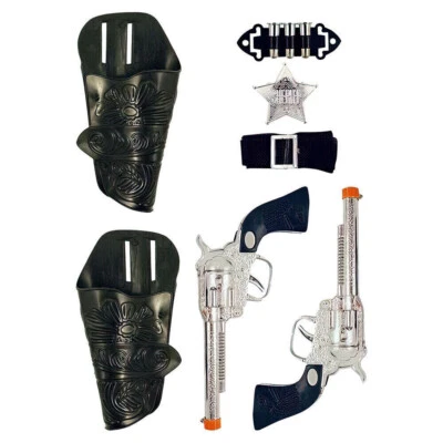 7pc Cowboy Sheriff Twin Holster & Guns Toy Play Set Kids Wild West Fancy Dress