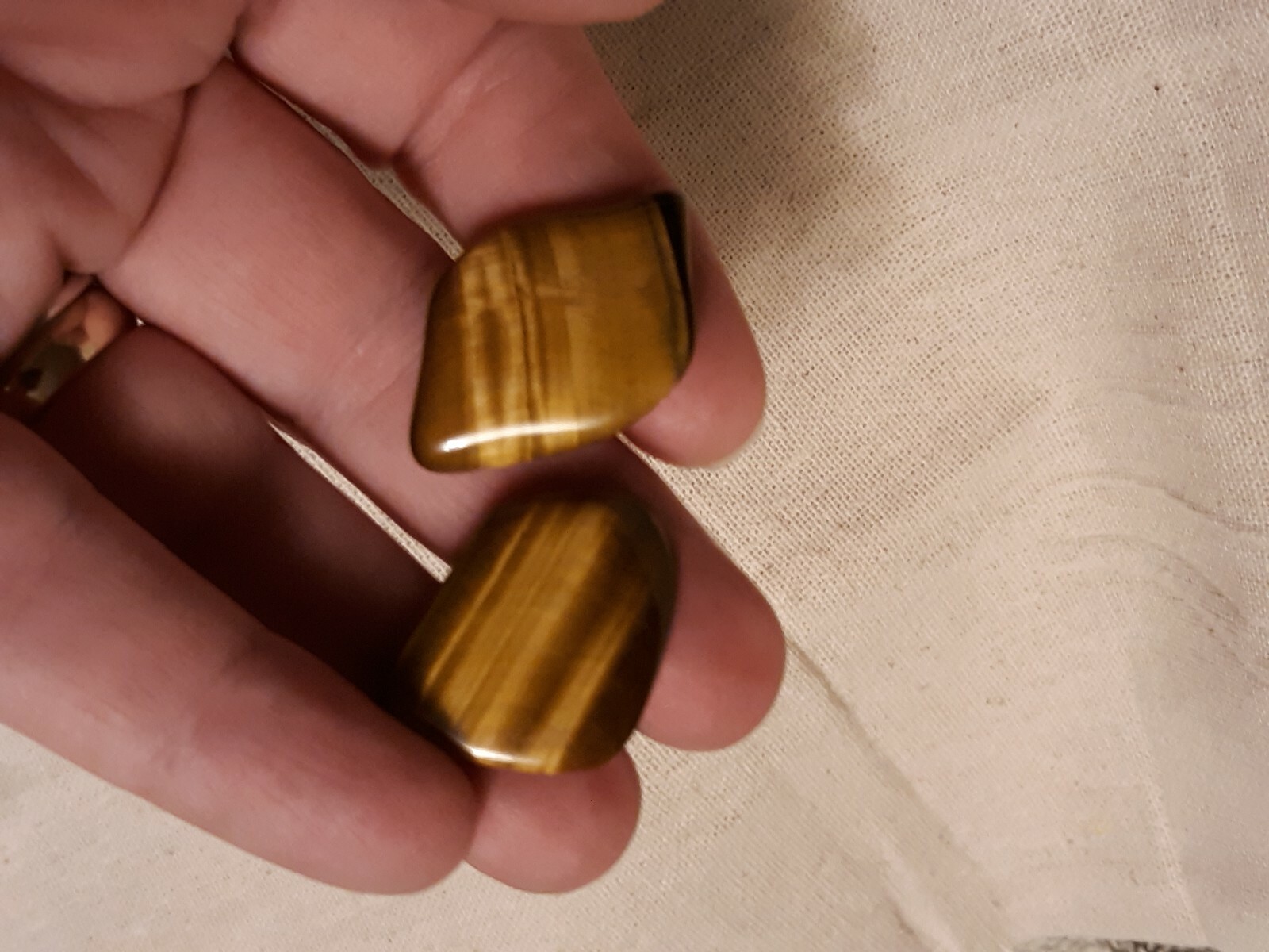 Vintage Mens Tiger Eye Cufflinks Natural Polished Stone Striated Gold