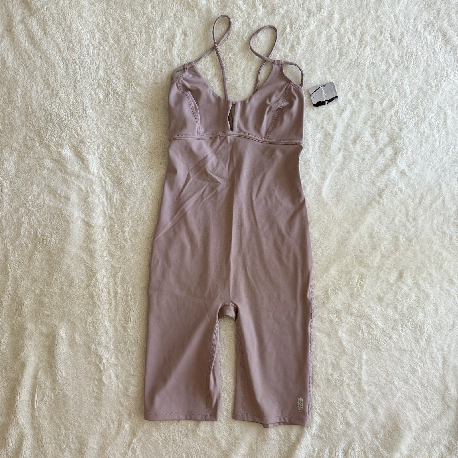 Free People Womens XS Glow One Piece Body Suit Stretch Thin Straps Gypsum NEW