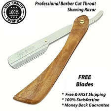 Classic Wood Handle Swing Lock Shavette Shaving Razor with 10 Blades for Barbers