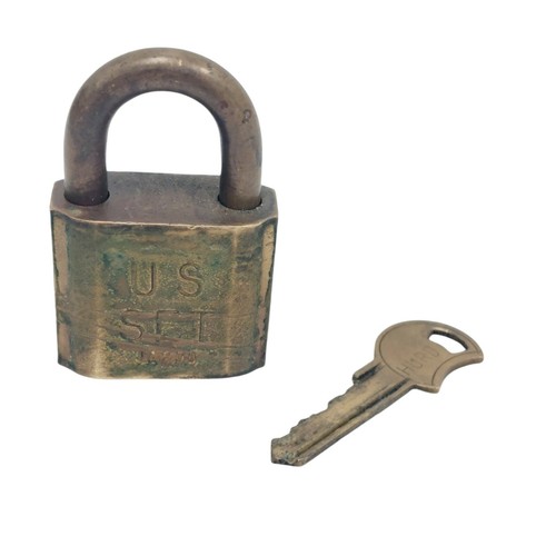 Vintage Hurd USA Military All Brass Pad Lock U S SET JGA2DD & Original