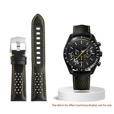 21mm Calfskin Leather Watchband For Omega Super Moon Dark Side Apollo 8 Series