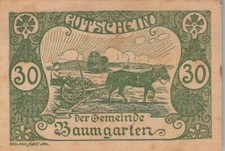 30 HELLER 1920 City of BAUMGARTEN Upper AUSTRIA Notgeld #PF358.U