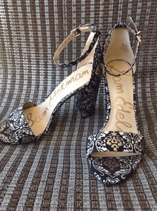 black and gold block heel shoes