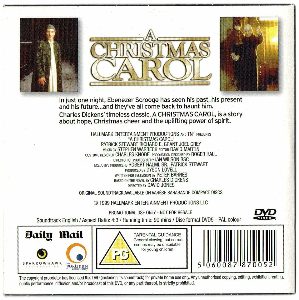 A CHRISTMAS CAROL Scrooge - Patrick Stewart*Richard E Grant*Joel Grey  PROMO DVD - Image 2 of 2