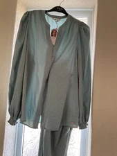 Brand New Women   Rosie Jacquard Satin Pyjamas Size 20 Dusty Green Colour