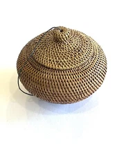 Vintage South Pacific Indonesian Handmade Basket Lidded