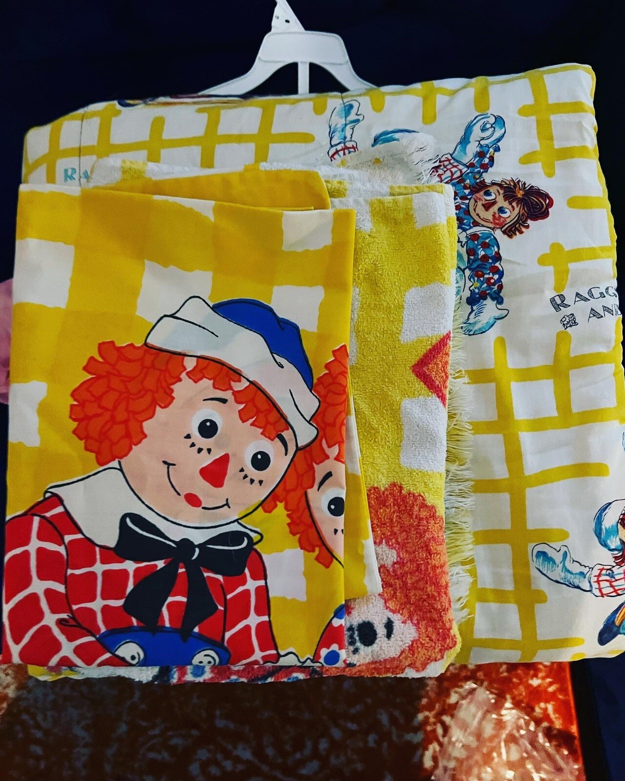 🌈VINTAGE LOT 1970’s Raggedy Ann & Andy Sleeping Bag BATH TOWEL PILLOW