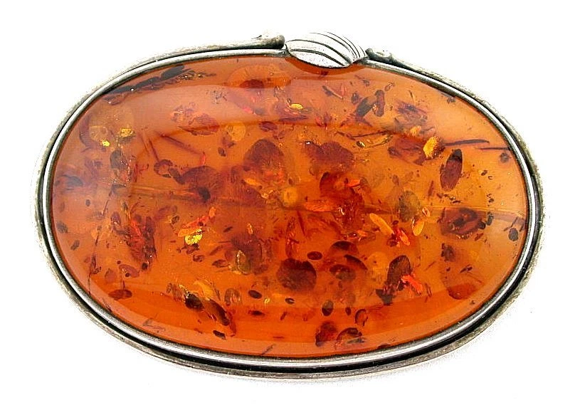Broche prendedor grande de plata esterlina pura cabujón ámbar copal ovalado de 2 1/10 pulgadas 
