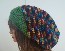 NEW BRIGHT MULTI COLOR BAGGIE BAGGY SLOUCHY BEANIE HAT TAM CAP RASTA DREADS