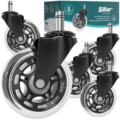 SILLAR 5x Bürostuhl Rollen Rollen Ersatzräder Teppich- & Parkettböden strapazierfähige