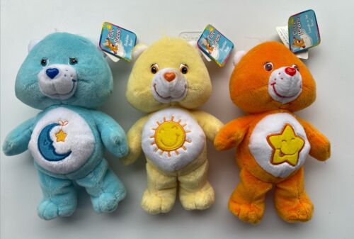 Care Bears Lot Of 3 Funshine Bedtime & Laugh-a-Lot Bear 8" W/ Swing Tags 2002