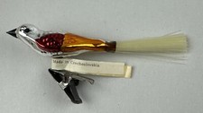 Glass Clip-on Ornament Bird Spun Tail Czech Republic W/ Tag Vintage
