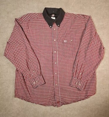 Wrangler PBR Bull Riders Plaid Button Shirt Mens 2XL Rodeo Western Black Collar