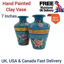 7 Inch CLAY VASE Flower & Bird Design Hand Painted Vase Hotel Visitor Room D&eacute;cor