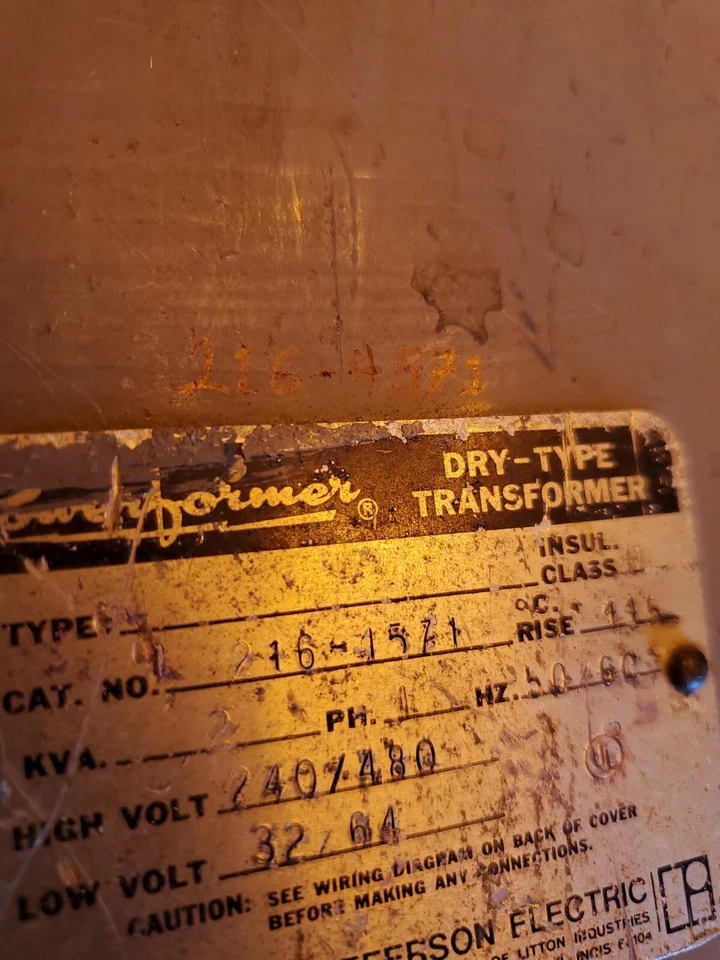 Transformador 216-4571 2 Kva Alto 240/480 Bajo 32/64 *EN*STOCK* EE. UU.* LISTO PARA ENVIAR Foto 3 de 4