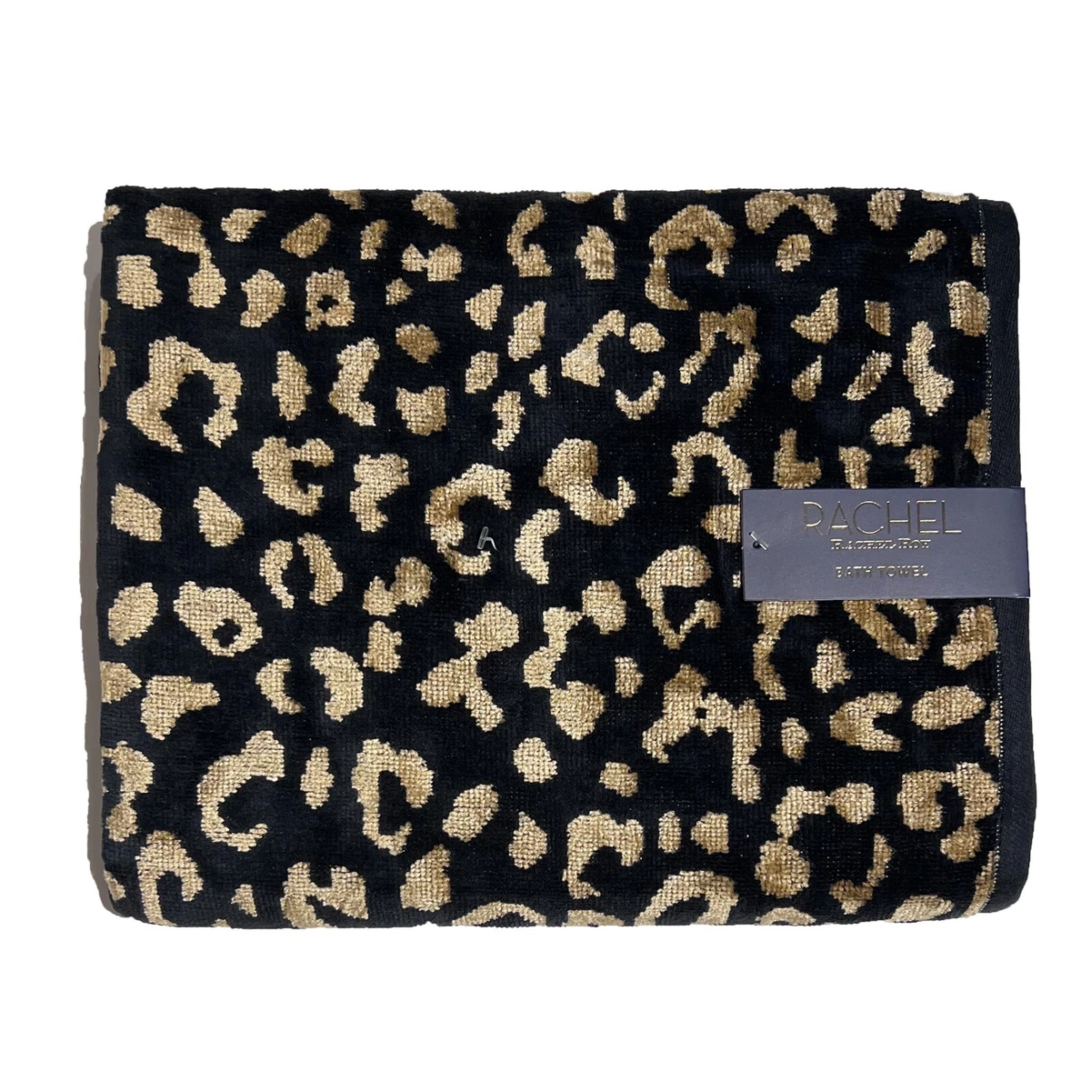 SET OF 8 RACHEL ROY Wash Hand Bath Towels Black Gold Leopard