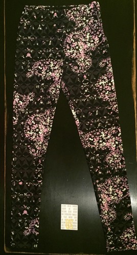 NWT OS LuLaRoe PINK Floral PAISLEY Leggings HTF BLACK W/ Gray Background UNICORN - Picture 4 of 5