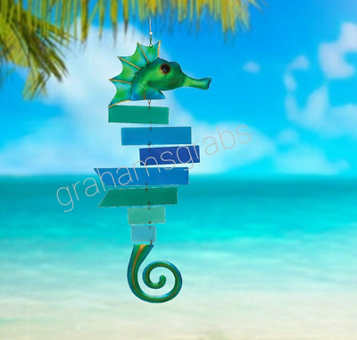GIFT ESSENTIALS GEBLUEG487 SEAHORSE WIGGLY SUNCATCHER SANDBLASTED GLASS TROPICAL