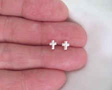 Sterling Silver 6mm Raised Cross tiny post stud earrings.