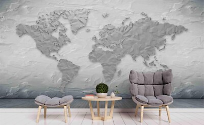 3D Grey World Map Wall Murals Wallpaper Murals Wall Sticker 131