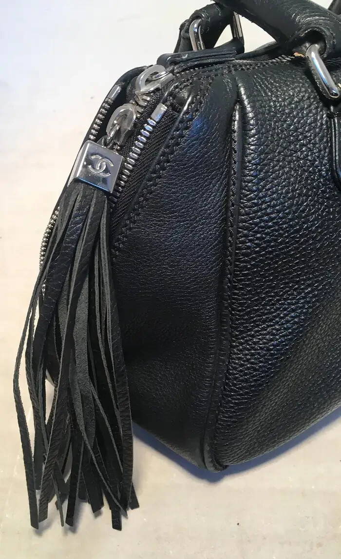 Chanel Lax Black Leather Tassel Bag | eBay