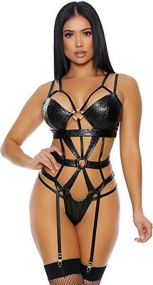 Forplay X Marks The Spot Teddy Cheetah Print Black Strappy NEW LARGE