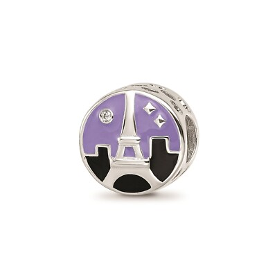 Reflection Beads Sterling Silver Rhodiumed & Enameled CZ Eiffel Tower Scene Bead