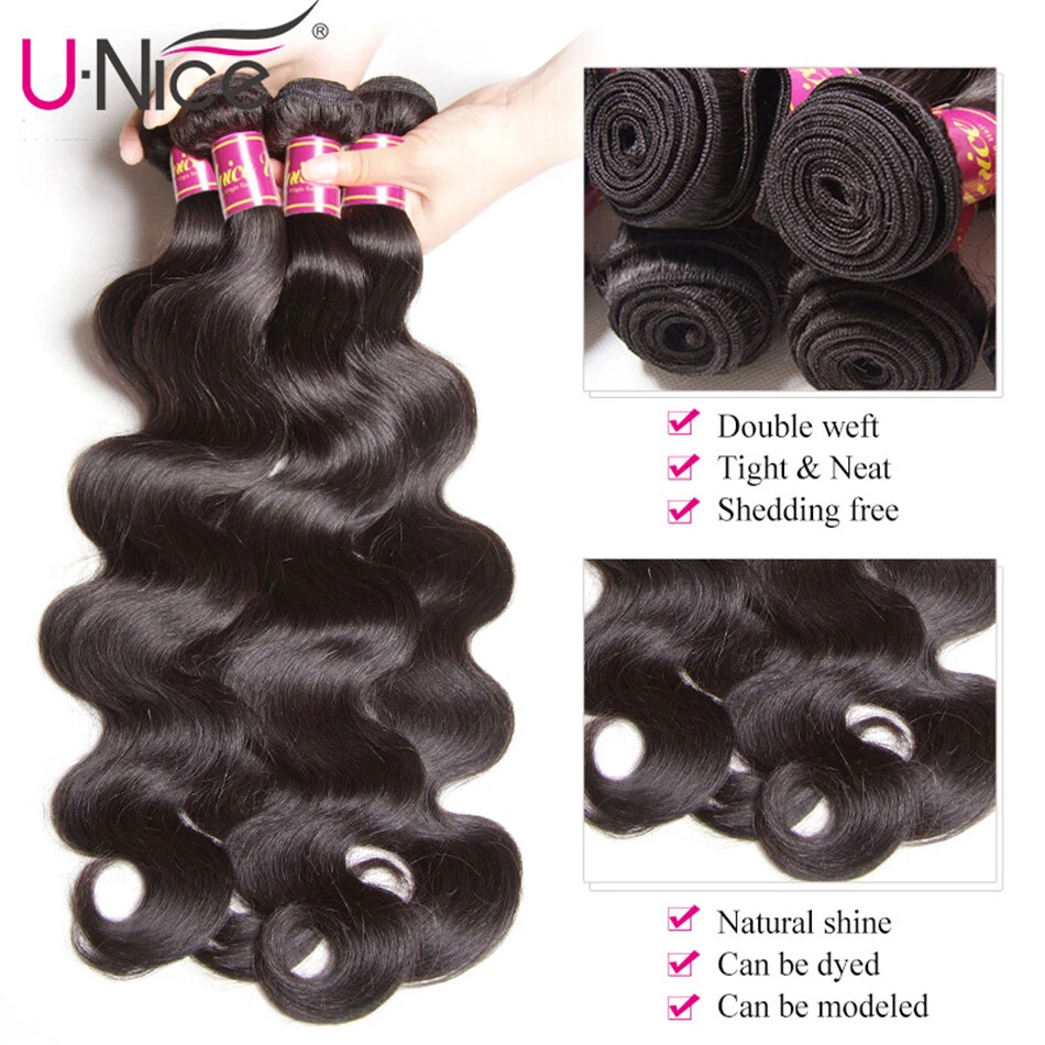 UNICE Malasia Body Wave 3 paquetes extensiones de cabello humano con tejido de cierre de encaje Foto 3 de 4