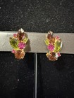 Vintage Goldtone Multicolor Rhinestone Clip Earrings — photo 3