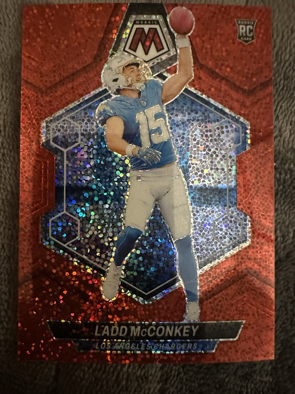 2024 Mosaic Ladd McConkey Rookie Red Sparkle Prizm (RC) No. 334 | Chargers WR