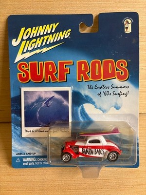 Johnny Lightning Surf Rods Banzai Babes Red Coupe w/ Surfboard LeRoy Grannis Art