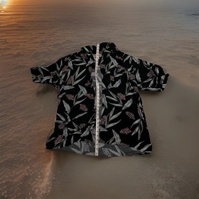 Paradise Cove Men's XL Hawaiian Floral Silk Short Sleeve Button-Up Shirt Black