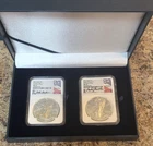 2021-W Silver Eagle Dollar 2 Coin Set Type 1 & 2 PCGS MS70 FDI - In Display Box