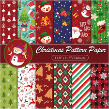 24 Sheets Christmas Scrapbook Paper 12x12 Double Sided Pattern Paper for Card Ma