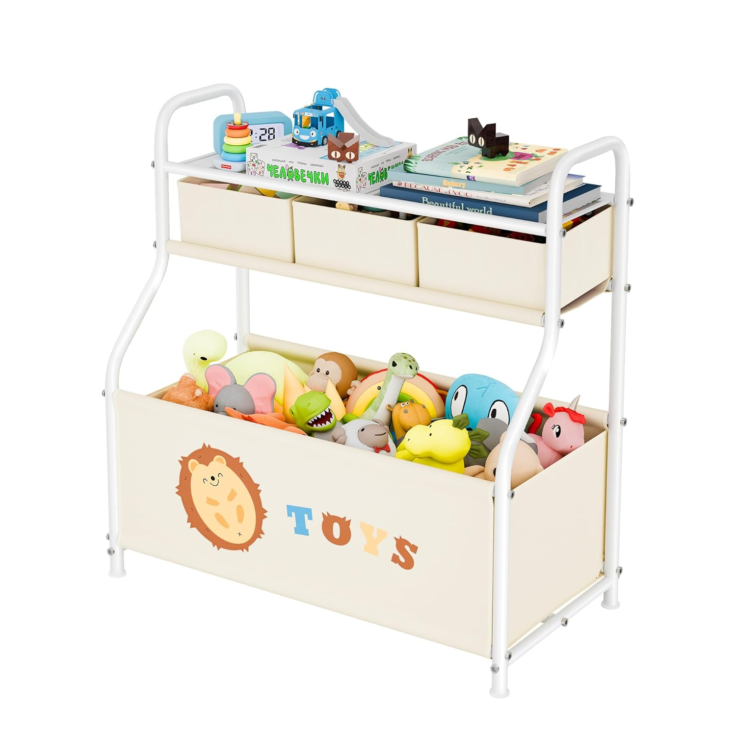 Toy Box with Bookshelf, 3-Tier Kids Toy Chest, Toy Storage Organizer, Kids Books