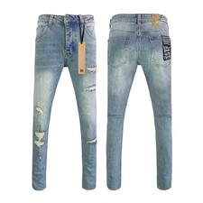 KSUBI Men's Washed Blue Ripped Letter Printing Pants Jeans size 36 KJ26