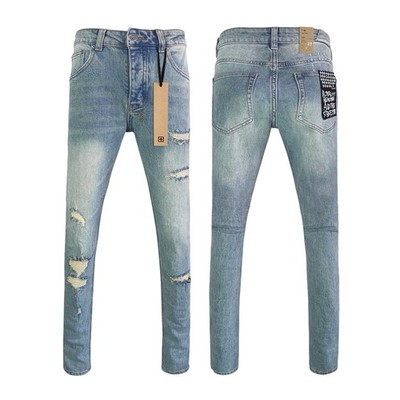 KSUBI Men's Washed Blue Ripped Letter Printing Pants Jeans size 36