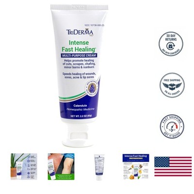 Fast-Acting TriDerma Healing Cream for Rashes & Burns - Aloe Vera Formula 2.2oz