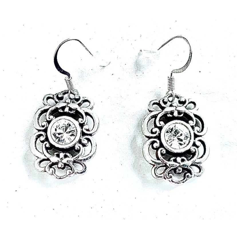 BRINCOS DE FIO DE PRATA CRISTAL SWAROVSKI TRANSPARENTE FLOR BRILHANTE BRIGHTON ROSELIE✨PERSONALIZADOS✨VTG - Imagem 2 de 4