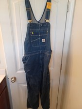 Men s Carhartt Overalls Loose Fit Denim Blue Jean Bib Size 34x28 NEW WITH TAGS