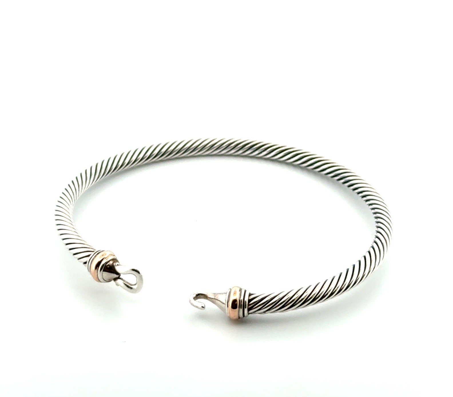 6.75” Medium David Yurman 925 Sterling & 18k Gold Cable Flex Buckle Bracelet